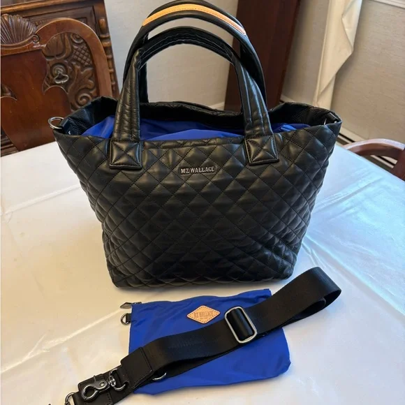EUC, barely used MZ Wallace Black Leather Quilted Small Metro Deluxe Tote - Picture 2 of 14